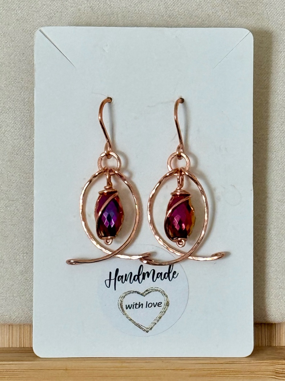 Rose Gold Open Marquis Frame Earrings with Purple-Pink AB Beads Accents